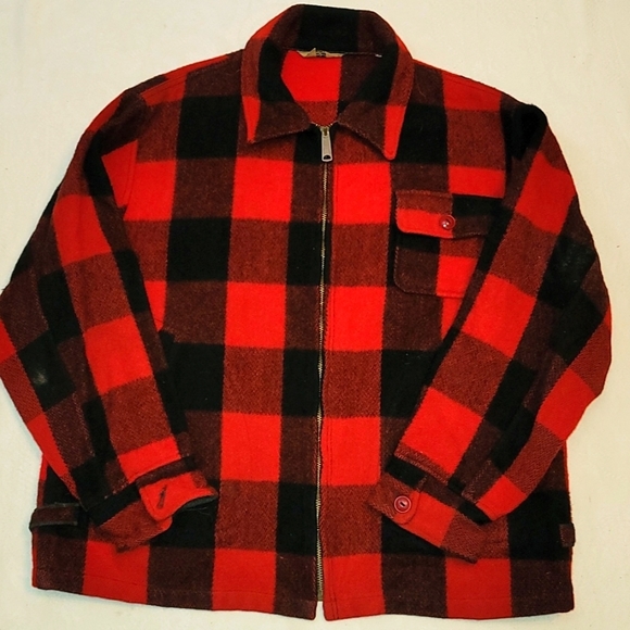 Woolrich Other - Vintage Woolrich jacket 100% wool red buffalo plaid coat red black checkered